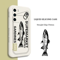 canned fish phone case for huawei p40 p50 p30 p20 pro lite nova 5t y7a mate 40 30 20 pro lite liquid silicone cover