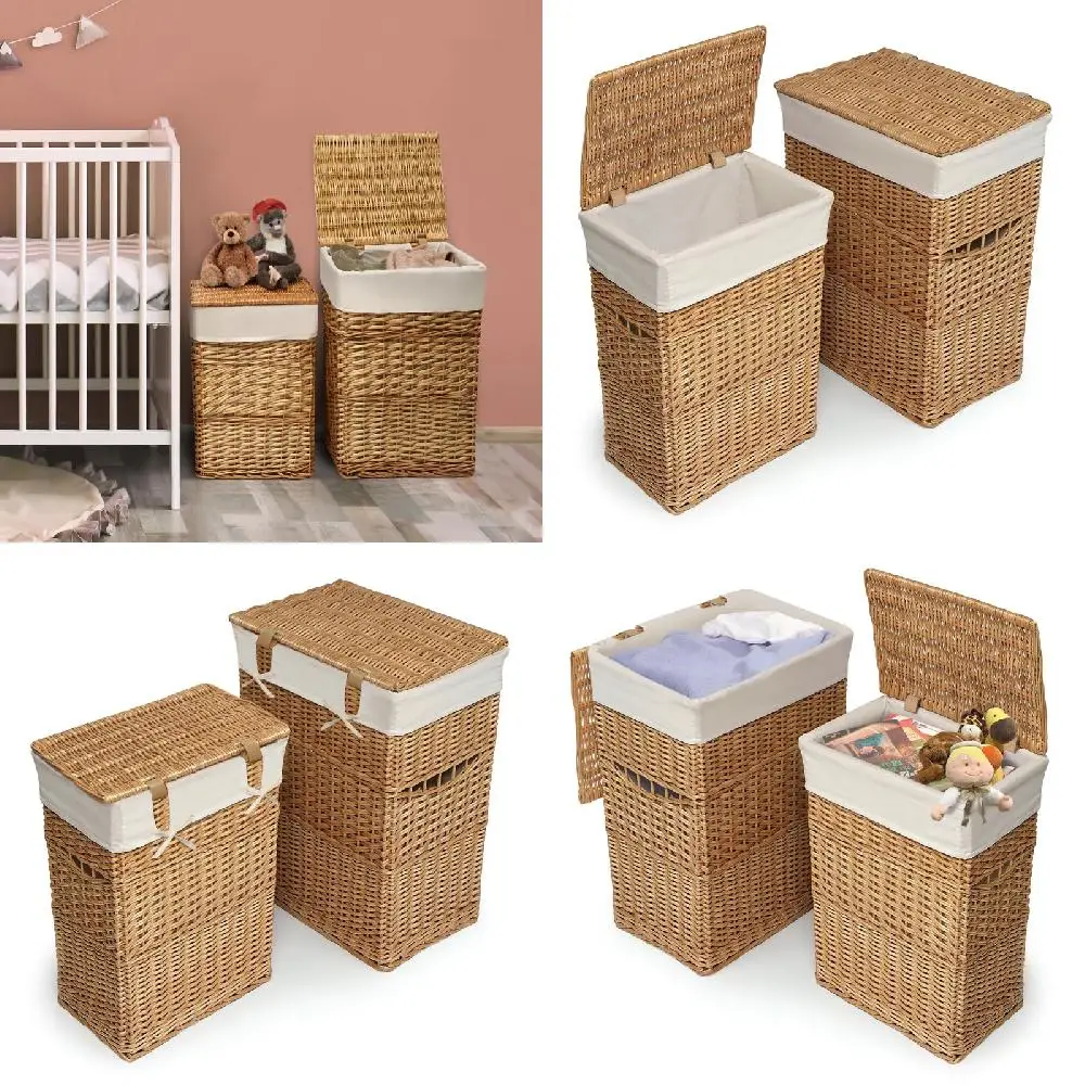 

) Gorgeous Natural Woven Water Hyacinth Storage Basket Set - Includes Two Hamper Baskets & Liner Inserts (156 chara)