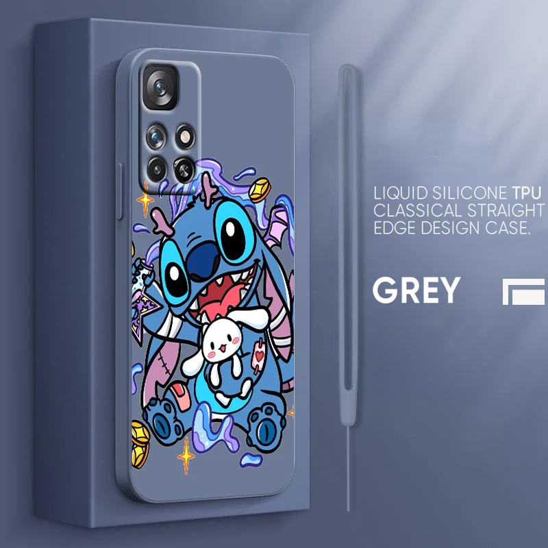 

Cute Disney Stitzer Phone Case For Xiaomi Redmi Note 12 11T 11S 11E 10S 10T 10 9T Pro Plus Liquid Rope Funda Cover