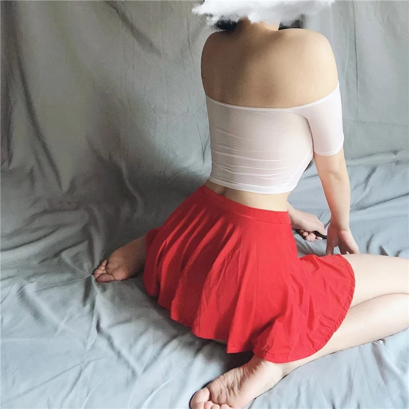 Микро Мини пикантная одежда прозрачные Юбки Женский комплект трапециевидной