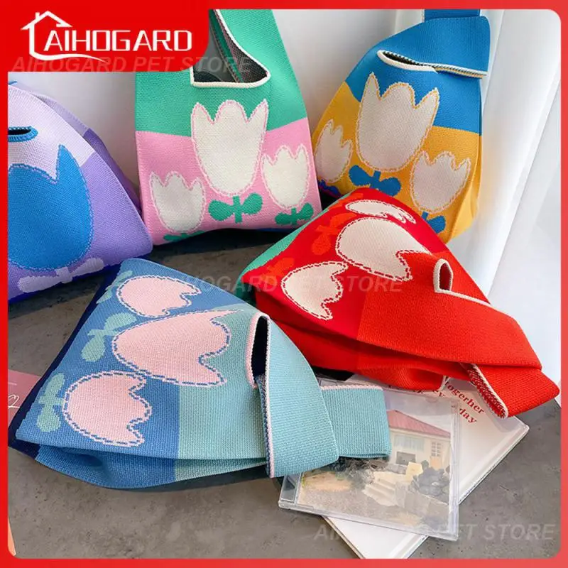 

Portable Three-dimensional Bag Lunch Bag For Work Tulip Knitted Vest Open Handbag Storage Tools Convenient Bento Pouch Food Box