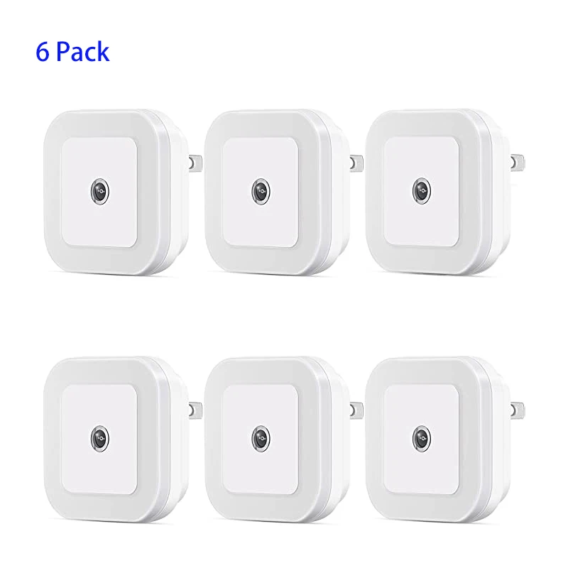 

6 Pack LED Night Light Dusk to Dawn Sensor Cool-White Lighting Mini Square EU/US Plug Lamp for Hallway Stairs Bedroom