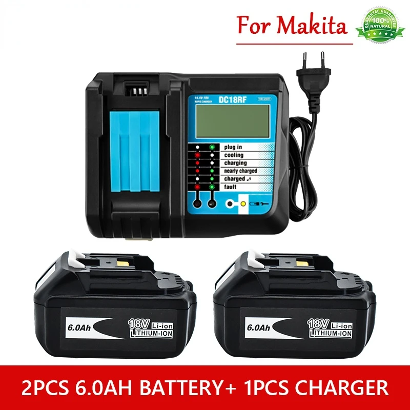 

18 в 6 Ач перезаряжаемая батарея 6000 мА/ч литий-ионная батарея запасная батарея питания для MAKITA BL1880 BL1860 BL1830 аккумулятор + зарядное устройство 4A