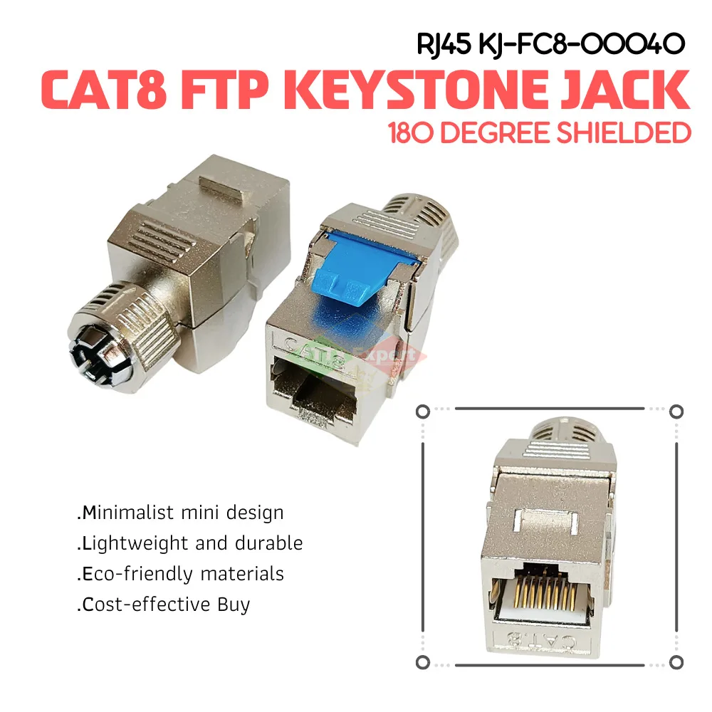 50 Pcs/Lot Alloy shielded CAT8 180 degree FTP Keystone Jack screw Style shielded RJ45 40G Tool-free CAT7/8/6A General Module