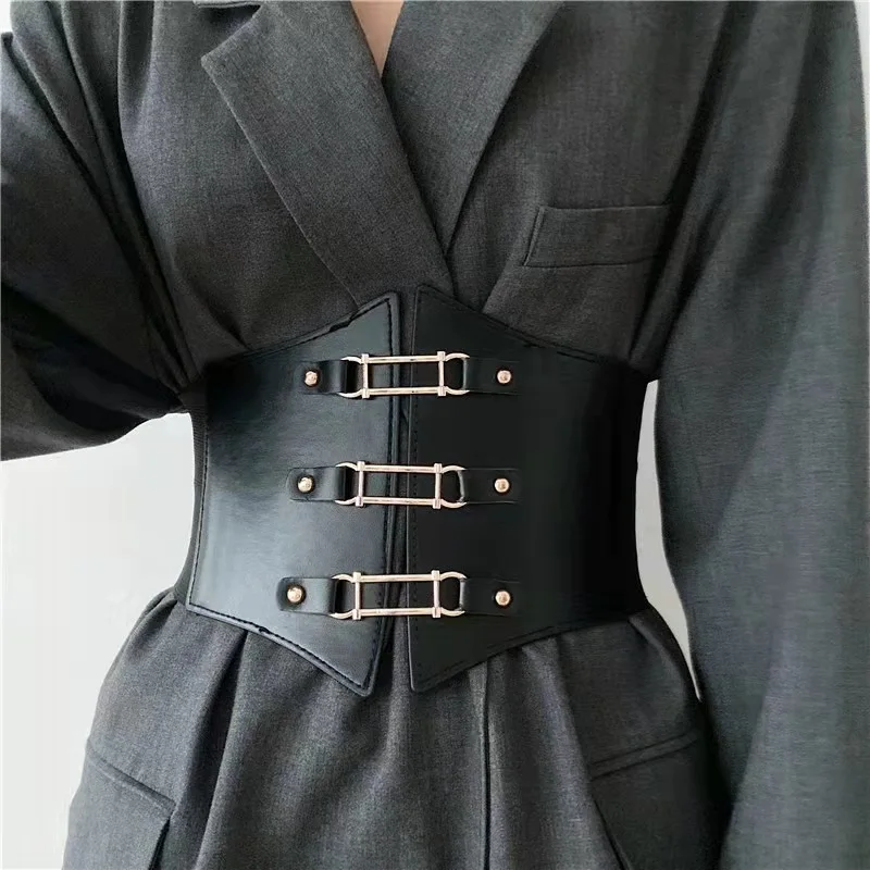 

Wide Women Elastic Nylon Corset Belts Black PU Leather Slim Body Lace Up High Waist Girdle Belt Female Lady Cummerbunds