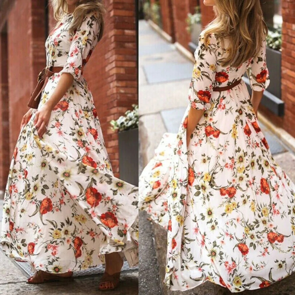 

Women's medium sleeve round collar dress