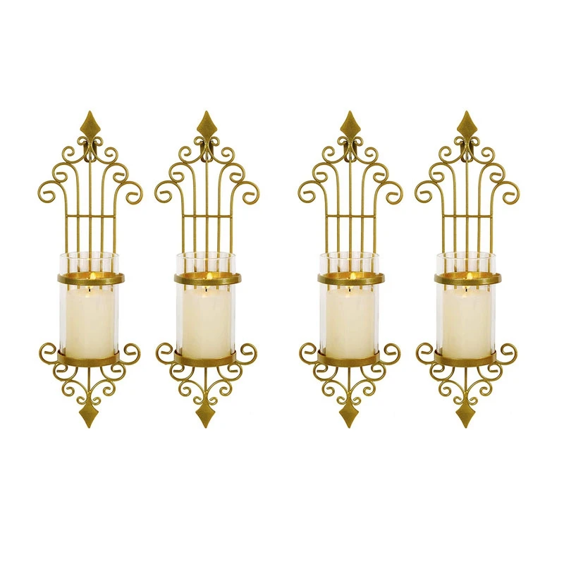 

4 Pcs Wall Sconce Candle Holder, Antique-Style Golden Metal Wall Art Decorations For Living Room, Bathroom, Dining Room