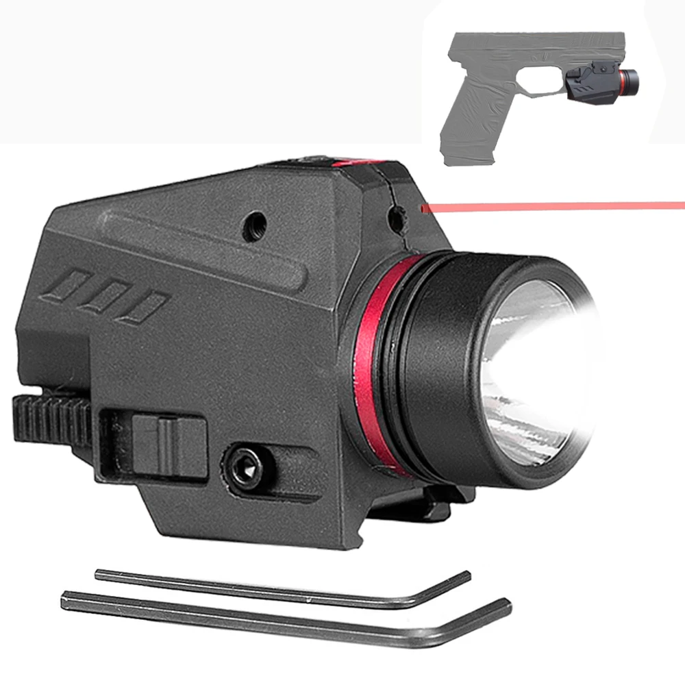 

2 In 1 Tactical LED Flashlight Green / Red Laser Sight For 20mm Rail Mini Glock Pistol Gun Light lanterna Airsoft Light