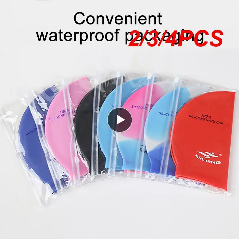 

2/3/4PCS Swimming Hat Silicone Stretchy Silicone Swimming Cap Adult Cap Ear Protector Waterproof Childrens Waterproof Cap