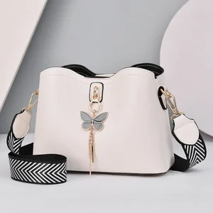 2023 Женская белая Сумочка, новая дизайнерская сумка-мессенджер из искусственной кожи с бабочкой и кисточкой, женская сумка-тоут через плечо