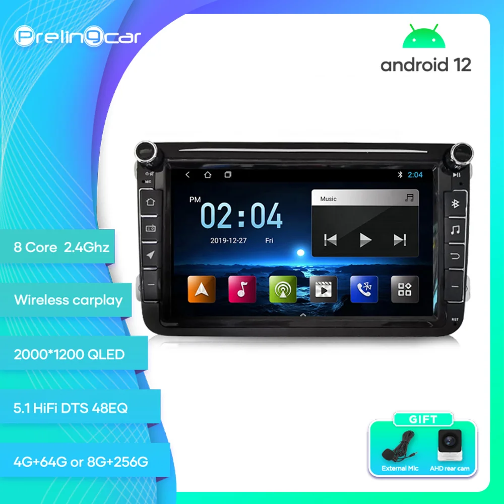 

For VW Golf Polo Passat b7 b6 SEAT Leon Skoda Android 12 Car Monitor 8 256g Carplay RDS GPS Built 2din Radio DVD Player 5.1 DST