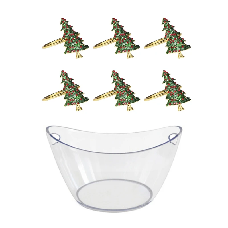 

6 Pack Wreath Napkin Rings For Wedding,Christmas & 1X Transparent Ingot Ice Bucket Champagne Red Wine Wine Bucket