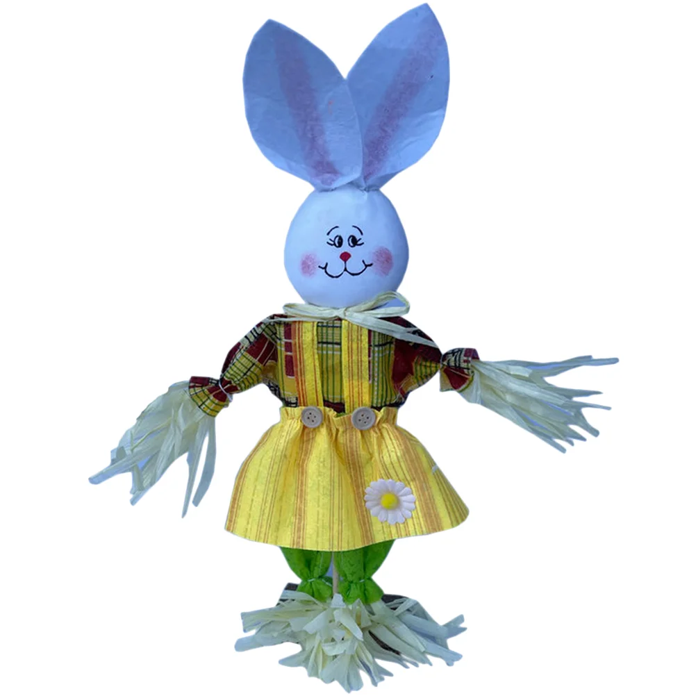 

Easter Bunny Garden Rabbit Scarecrow Figurine Table Party Stakes Stake Tabletop Porch Scarecrows Toppers Decorative Props Favors