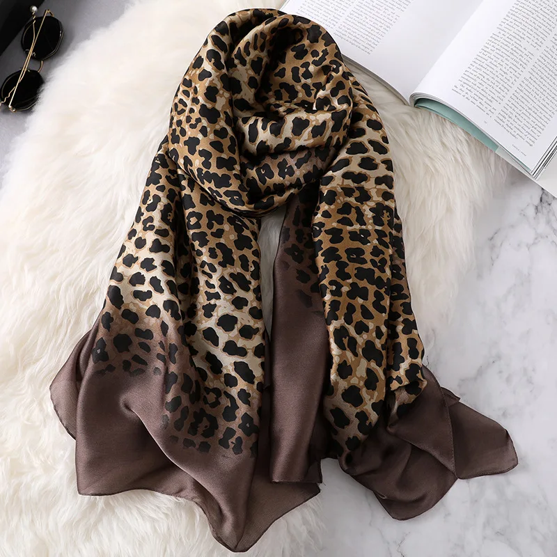 

Fashion Leopard Print Gradient Color Sunscreen Silk Scarf for Women 90*180Cm Silk Feel Decorative Shawl 2022 New
