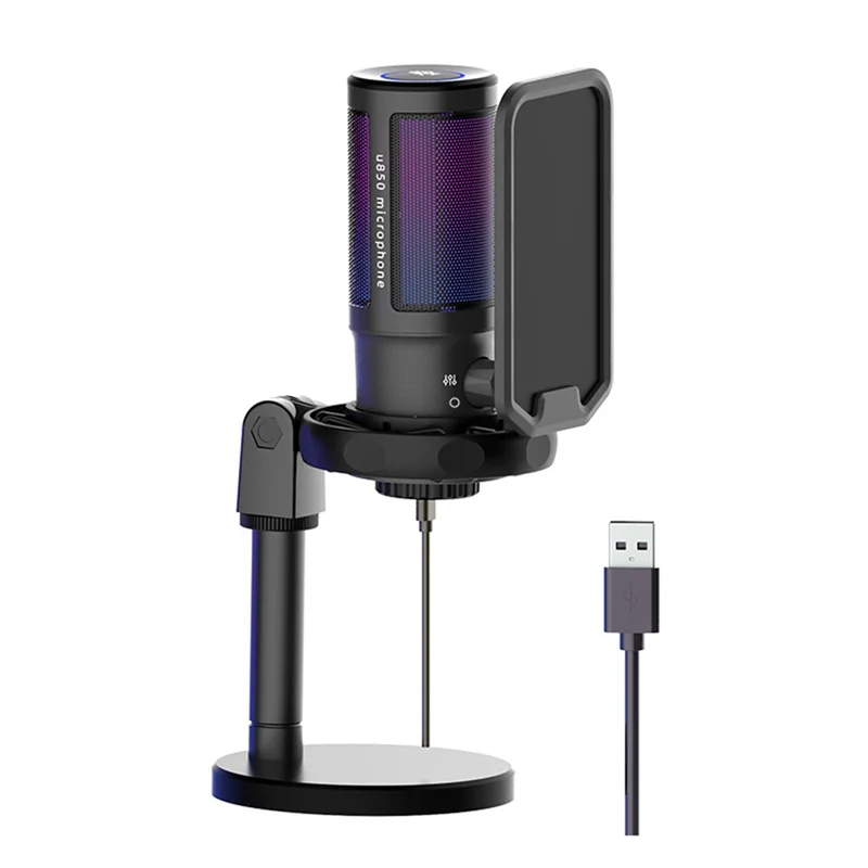 

Металлический конденсаторный микрофон USB, микрофон для ПК, игр, записи, настольного компьютера, ноутбука, RGB потоковый подкастинг микрофон для онлайн-игр,
