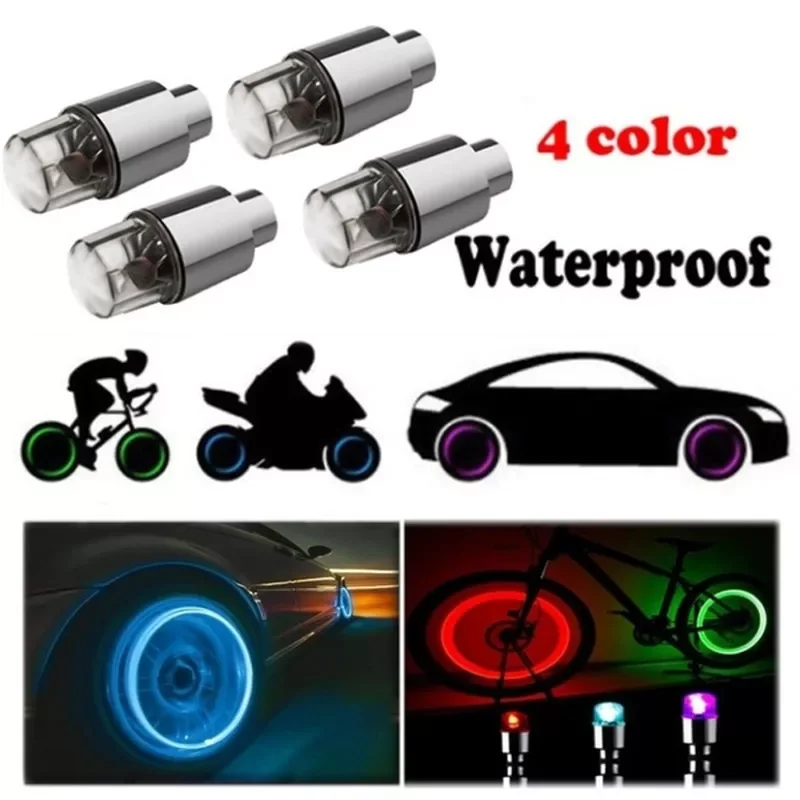 

Moto Bike Tyre Valve Dust Cap Spoke LED Flash Lights Car Valve Stems Caps Accessories Wheel Tire Waterproof Bulb Lamp