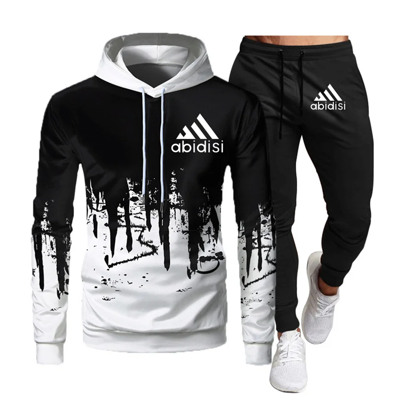 

Мужская Спортивная толстовка с капюшоном, Повседневный пуловер с 3d-цифровым принтом, комплект из двух предметов, 2023