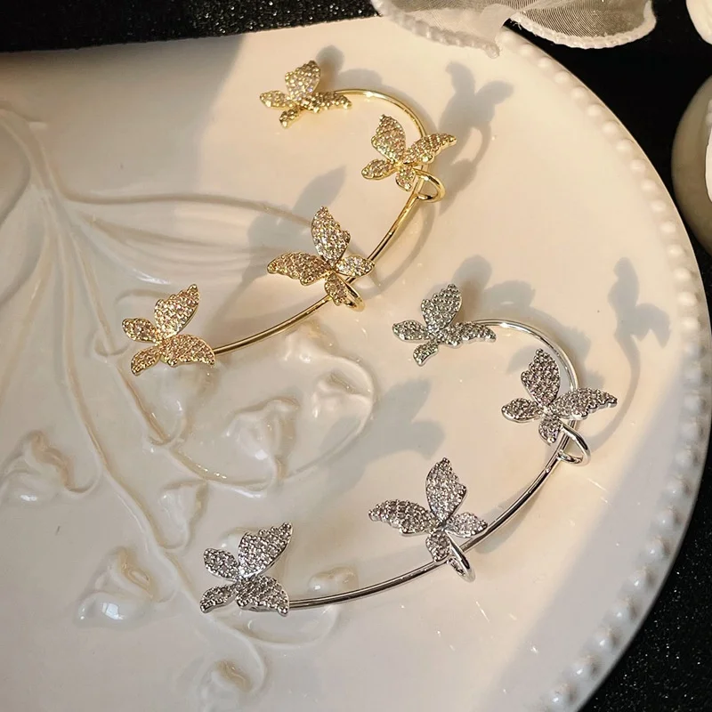 

Gold Silver Color Metal Butterfly Ear Clips Sparkling Zircon Ear Cuff Clip Earrings Without Piercing for Women Wedding Jewelry