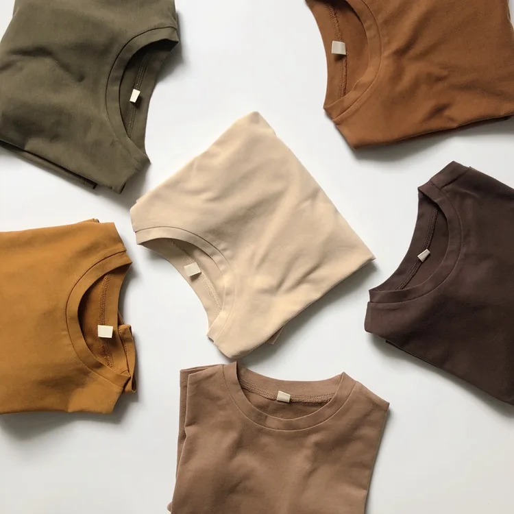 RiniLucia Summer Kids T-shirt Fashion Solid Girls Tees Short Sleeve Cotton Boys Tops Retro Korean Style Casual Children Clothes