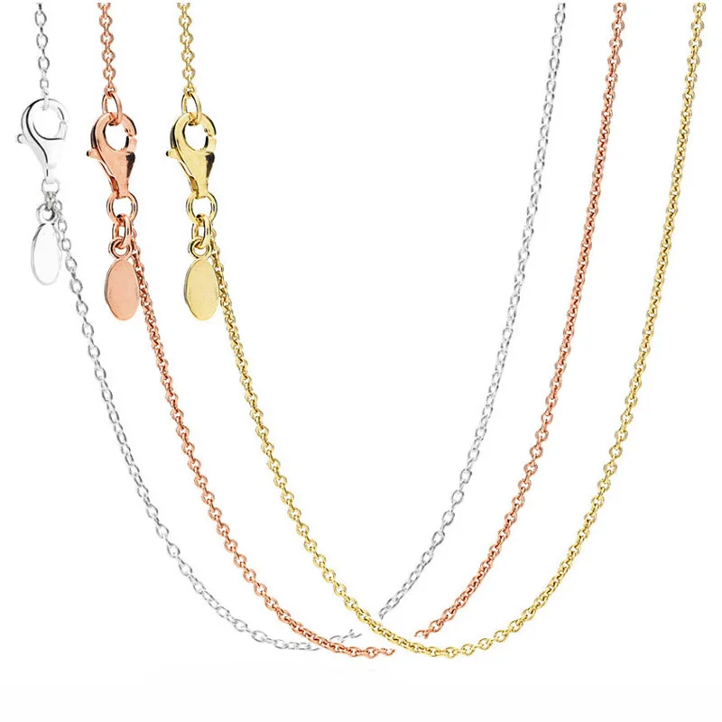 

Authentic 925 Sterling Silver Rose Classic Cable Anchor Lobster Clasp Chain Necklace For Women Bead Charm Diy Fashion Jewelry