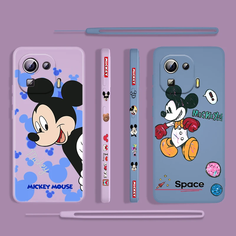 

Anime Cartoon Disney Mickey Phone Case For Xiaomi MI 12 11i 11 11T 10 10T 10S 9 SE 4G Lite Pro Ultra Liquid Left Rope Silicone