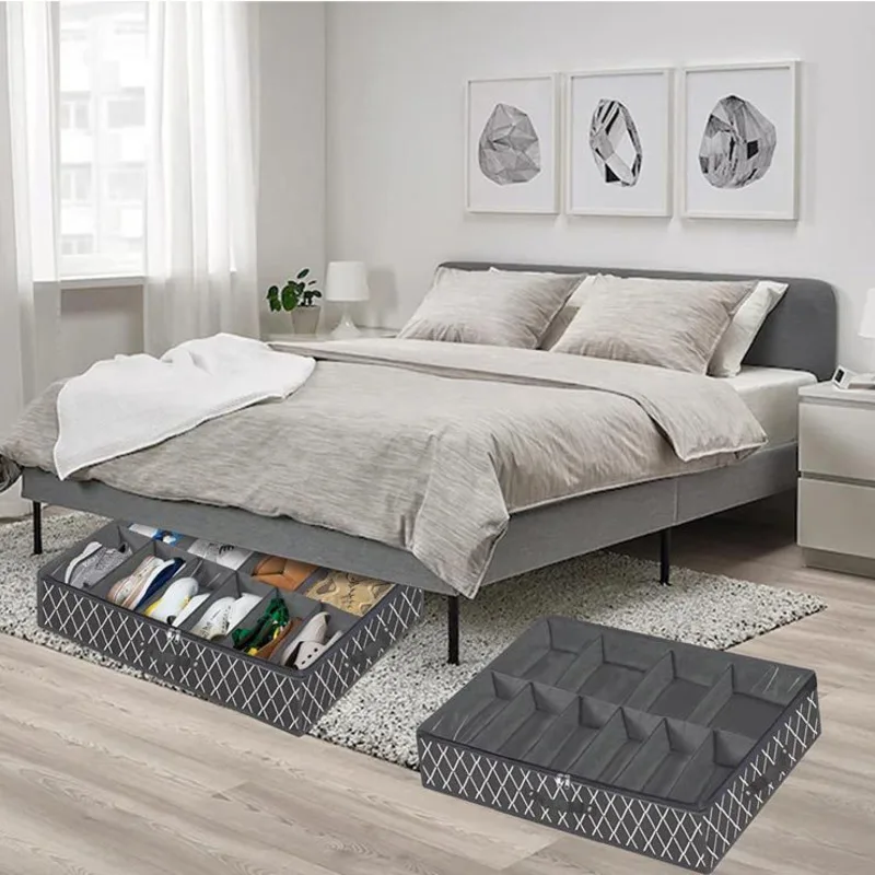 

Bed Bottom Shoe Storage Box Transparent Packagingcloset Clothes Case Storage Box Foldable Non-woven Lattice Storage Box Clothes