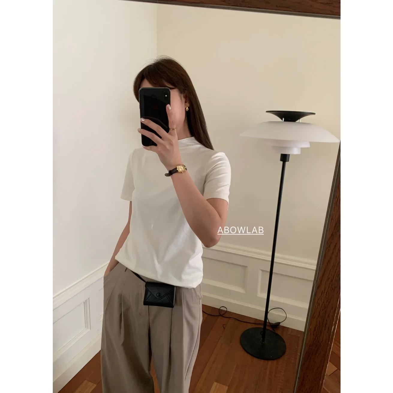 Осенняя новая простая Корейская женская однотонная Универсальная футболка ABOWLAB