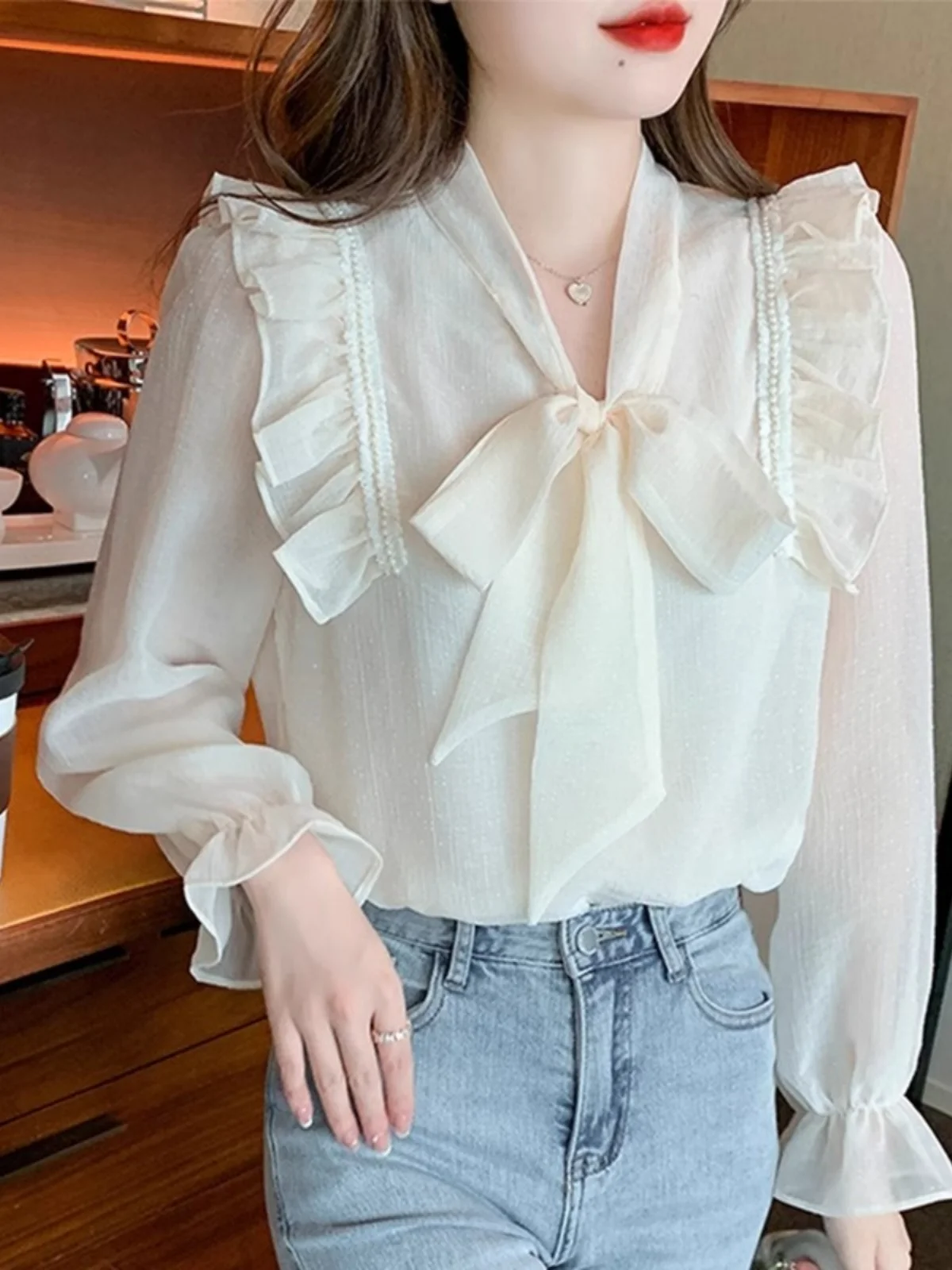 Женские шифоновые рубашки с бантом Western Sle Design Sense новинка весны 202 универсальный