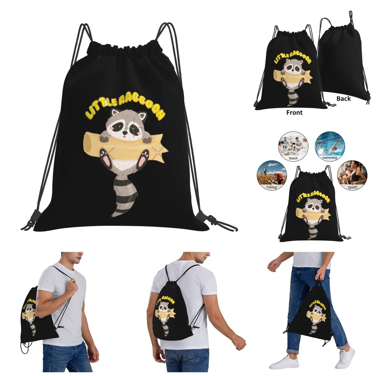 

Little Raccoon Buddy Graphic 2 Drawstring Bags Gym Bag Graphic Cool Backpack Humor Blanket roll