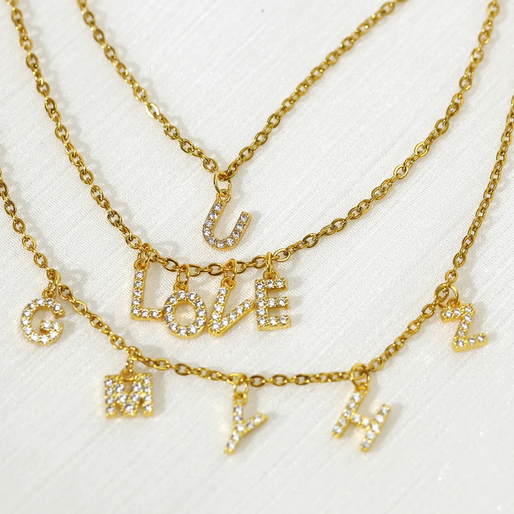 Custom Personalized Name Necklace for Women Initial Letter Pendant Zircon Necklace Stainless Steel Necklace dropshipping Jewelry