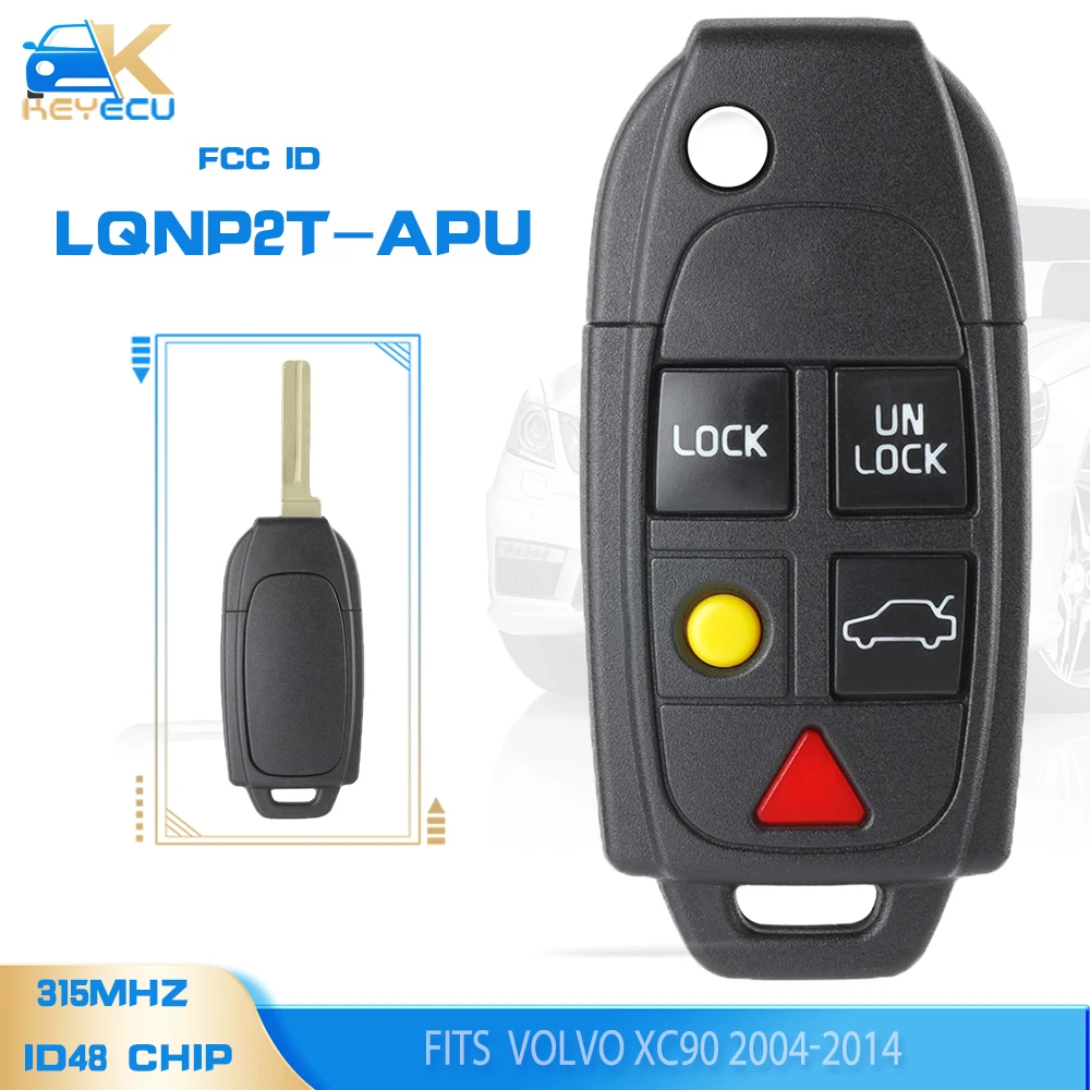 

KEYECU LQNP2T-APU 5 Button Remote Key Keyless 315MHz ID48 Chip Fob for Volvo XC70 XC90 S60 S70 S80 V70 2004-2015