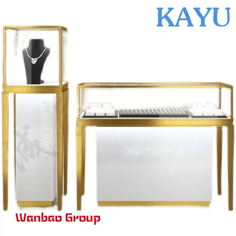 New Design Bespoke Logo Luxury Jewelry Shop Retail Counter Furniture Modern Design Metal Frame Locking Jewelry Display Case