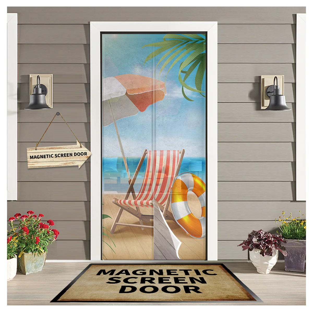 

Beach Palm Tree Camping Trip Sheer Door Curtain Mosquito-proof Bedroom Magnetic Hanging Curtains Window Screen Door Curtain