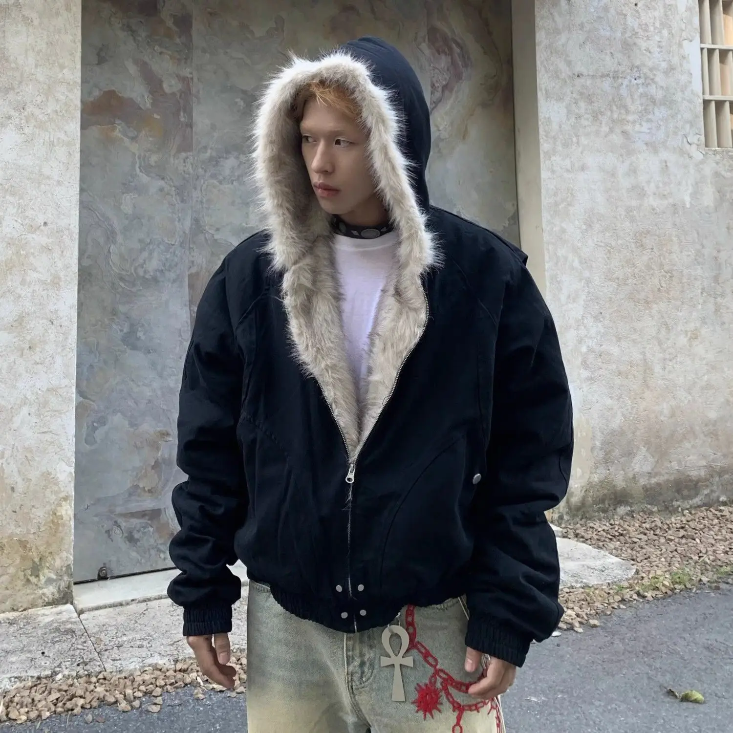 Cleanfit Теплая рабочая куртка с меховым воротником и бархатной подкладкой мужская