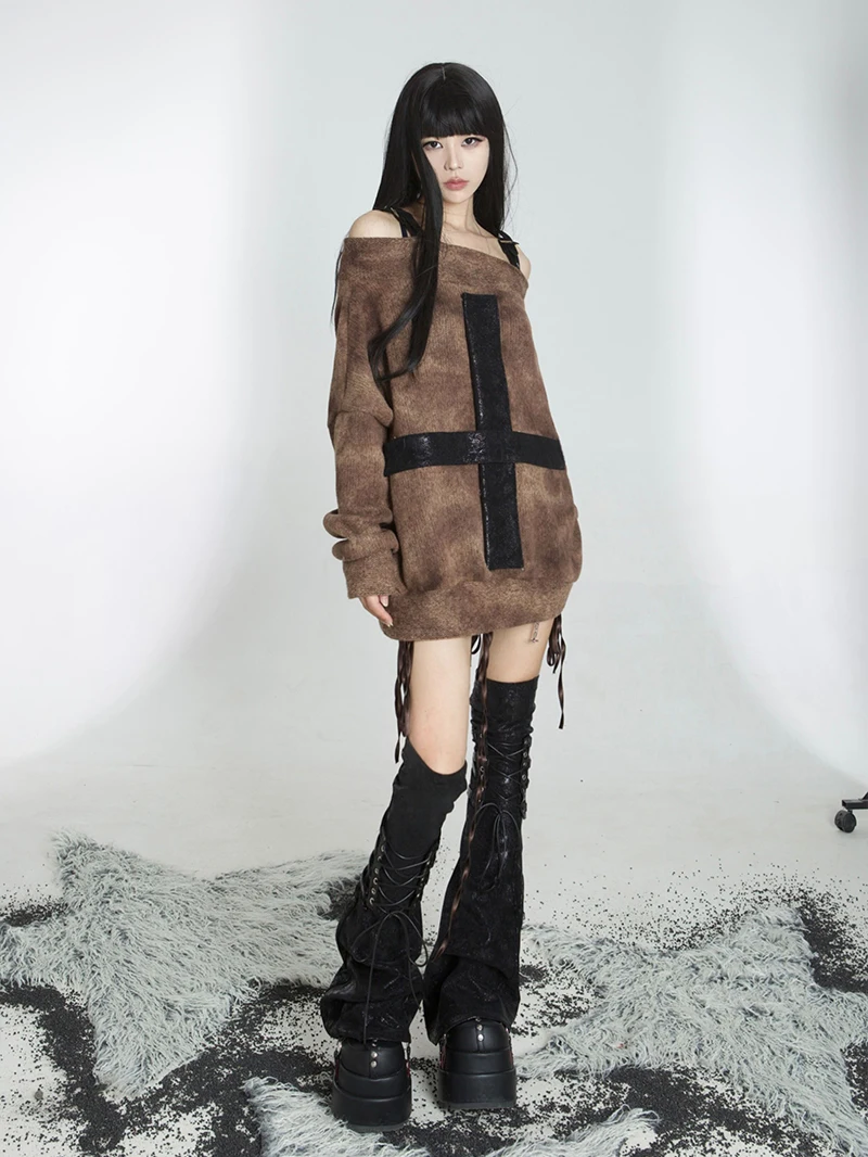 

Новинка, утепленная одежда в стиле панк, готика, кожаный Бандаж с пряжкой, сращивающийся в стиле Харадзюку, японский теплый носок для ног, черный чехол для ног