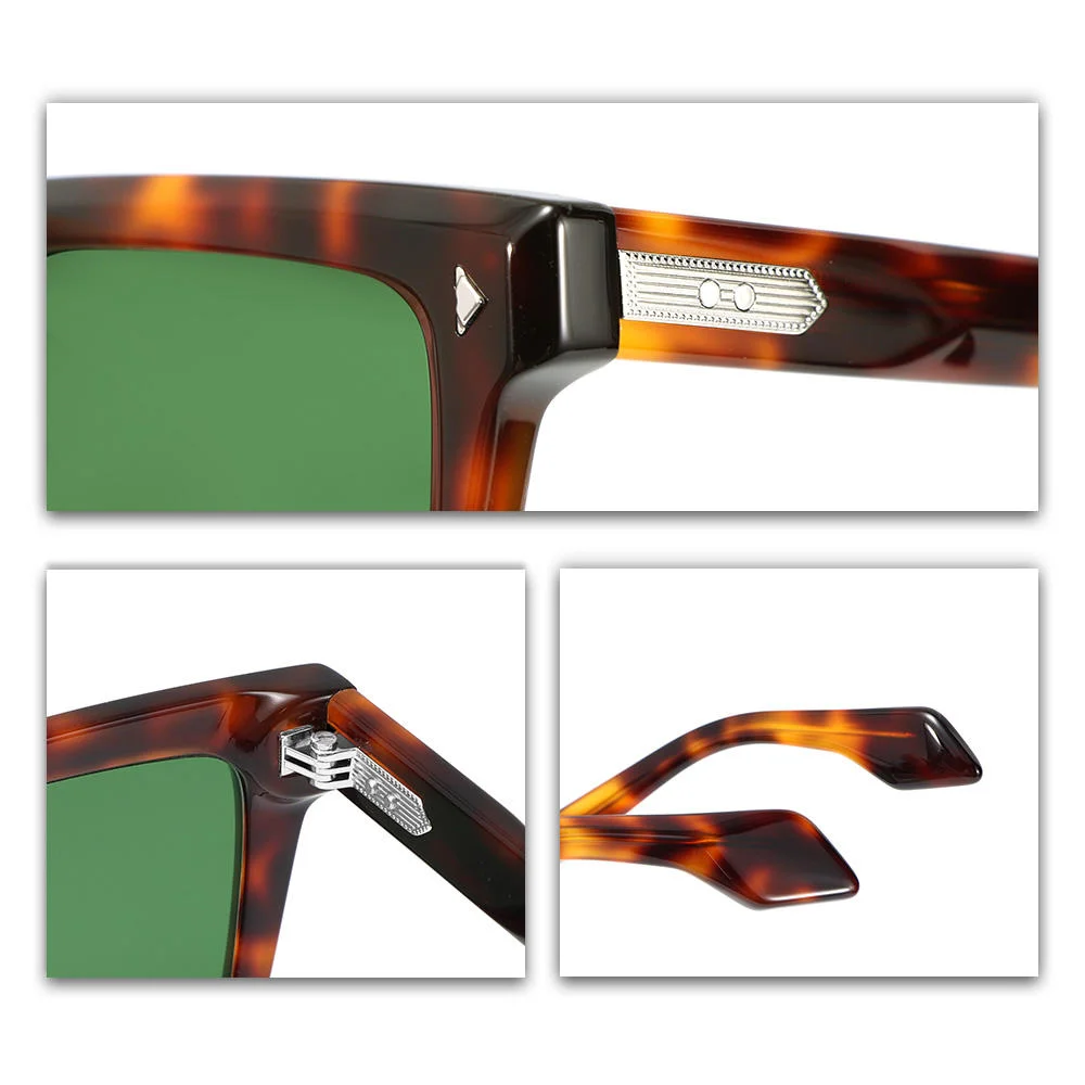 Фото Солнцезащитные очки VZONE Designer Retro Rivet Tortoise Acetate прямоугольной формы, UV400, без поляризации, унисекс №4