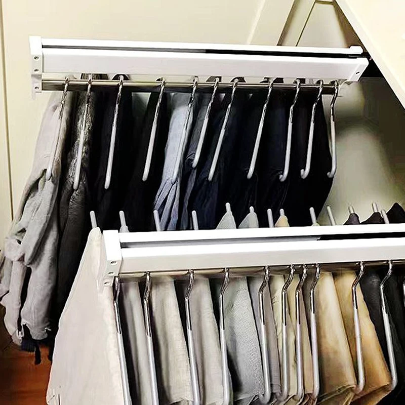 

Выдвижная вешалка для шкафа, Регулируемая Вешалка для одежды, верхнее крепление, вешалка для шкафа, стойка с шарикоподшипником, сверхпрочна...