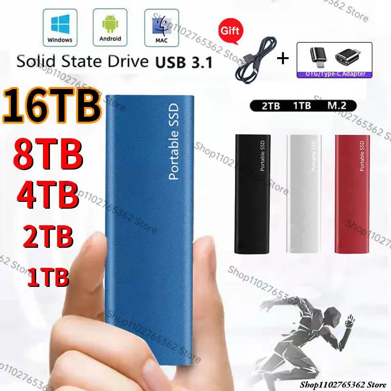 128TB Portable High Speed Mobile Solid State Drive 16TB 8TB 4TB SSD Mobile Hard Drives External Storage Decives for Laptop mac