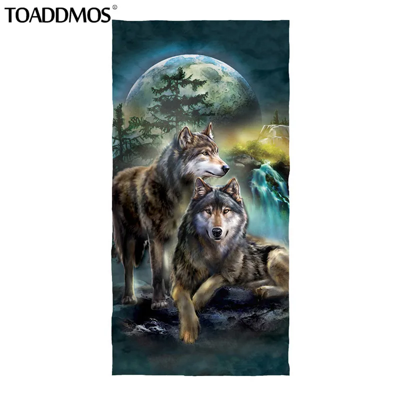 

TOADDMOS Home Bath Towels for Men Moon with Wolf Print Bathroom/Kitchen Terry Towel Superfine Fiber DIY Gifts Beach Towel Luxury