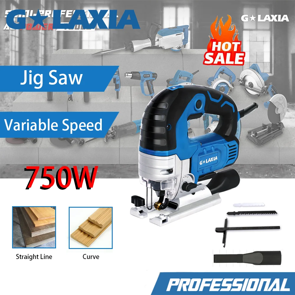 

Galaxia 750W Jig Saw 3000RPM Aluminum Base Variable Speed Soft Handle for Woodworking Matel Cutting Power Tool