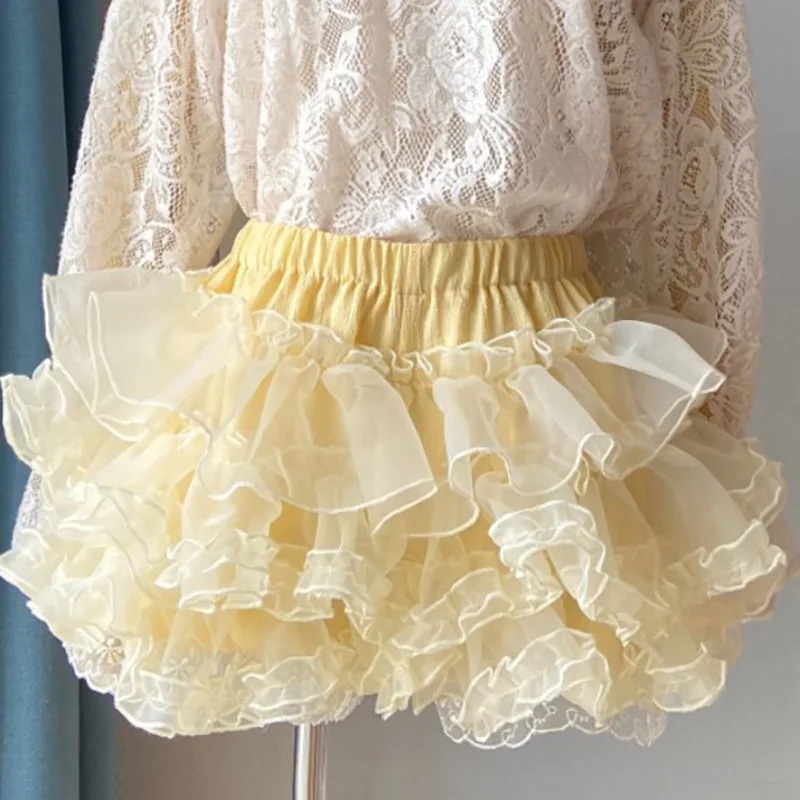 Yellow Pink Anti-walking Ruffle Girl Cake Pompous Bustle Cute Kawaii Pumpkin Panties Lolita Safety Shorts Victorian Bloomers