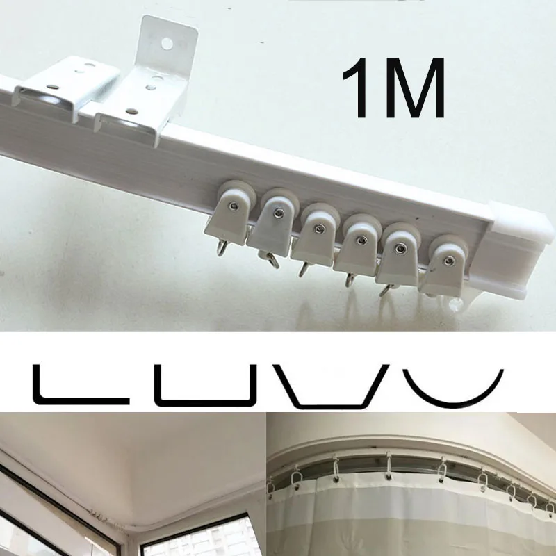 

1M Flexible Ceiling Mounted Curved Curtain Track Rod Rail Straight Slide Windows Plastic Bendable Accessories Kit Home Decor