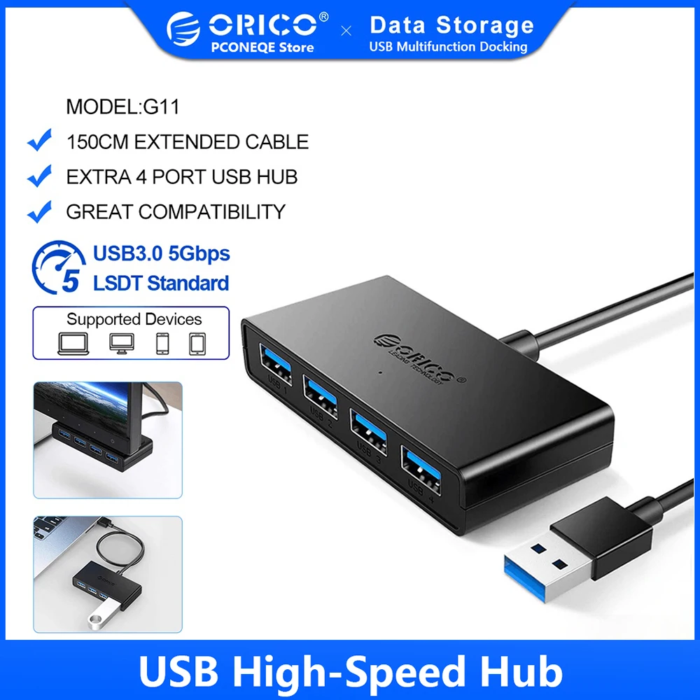 Разветвитель ORICO USB usb-хаб, 4 порта USB 3,0, с портом питания Micro USB, многофункциональный высокоскоростной адаптер OTG для компьютеров, ноутбуков