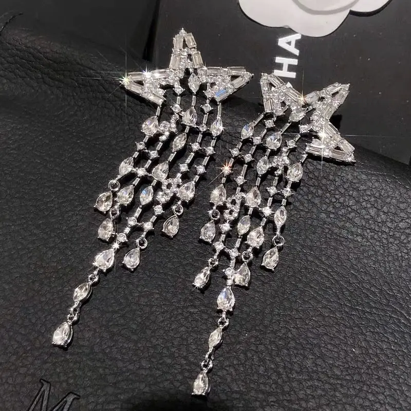 

Star Tassel Earrings Fashion Exaggerate Sparkling Diamond Earrings High Grade Luxury New Women's Earrings Jewelry Accessories