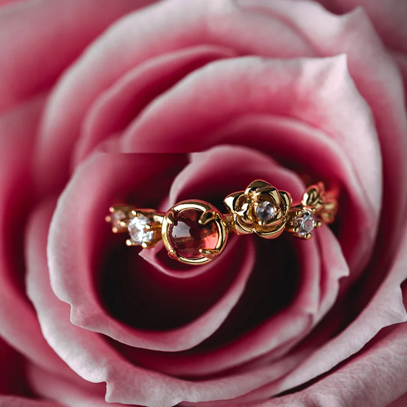 Новинка кольцо с гранатом и цветной розой простое винтажное регулируемое