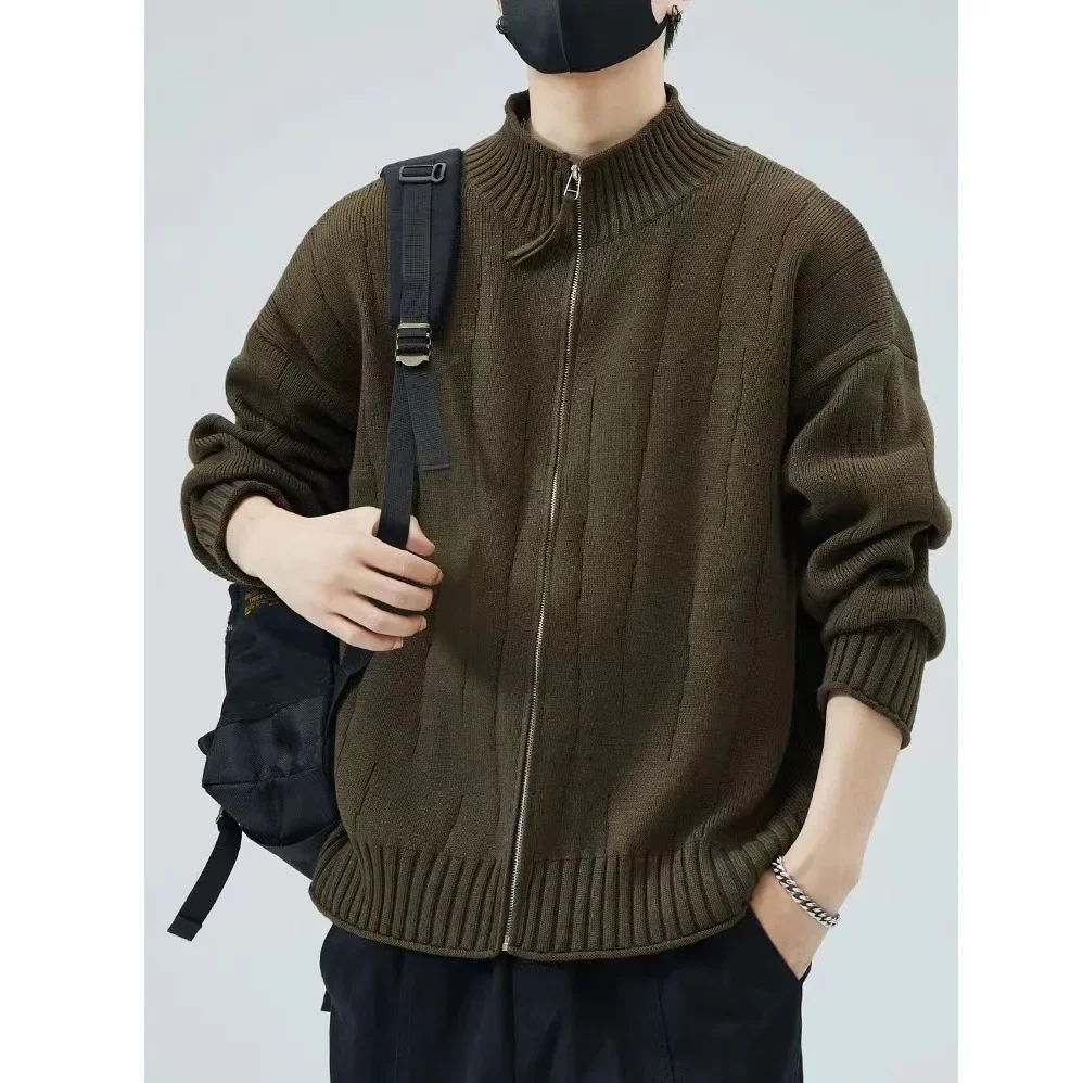 Осень/зима однотонный вязаный кардиган мужской новый стиль 2024 свободный свитер в