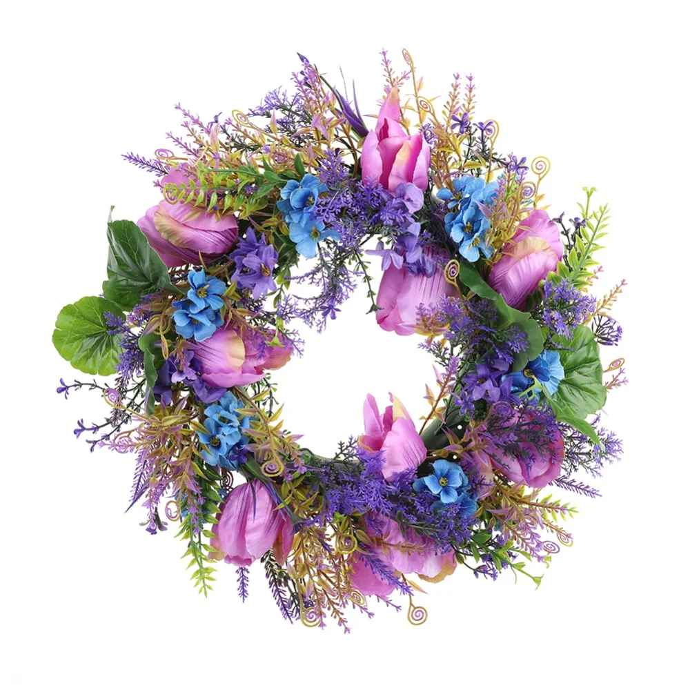 

Spring Wreaths for Front Door, Purple Elegant Lavender Floral Wreath for Spring and Summer, Wall and Outdoor Home Decoration