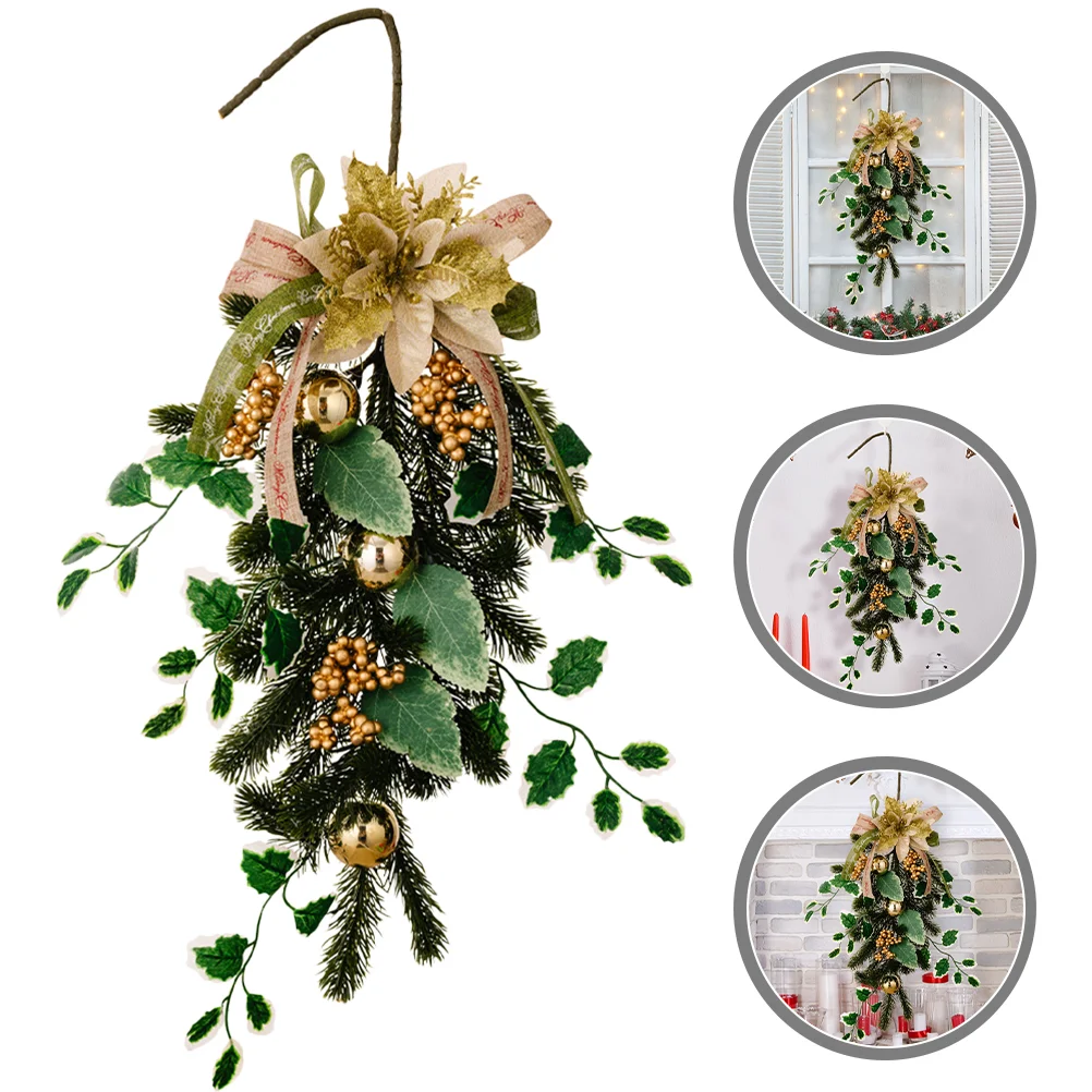 

Christmas Swagdoor Hanging Teardrop Decor Artificial Garland Railing Wreath Stair Upside Down Wall Garlands Poinsettia Flower