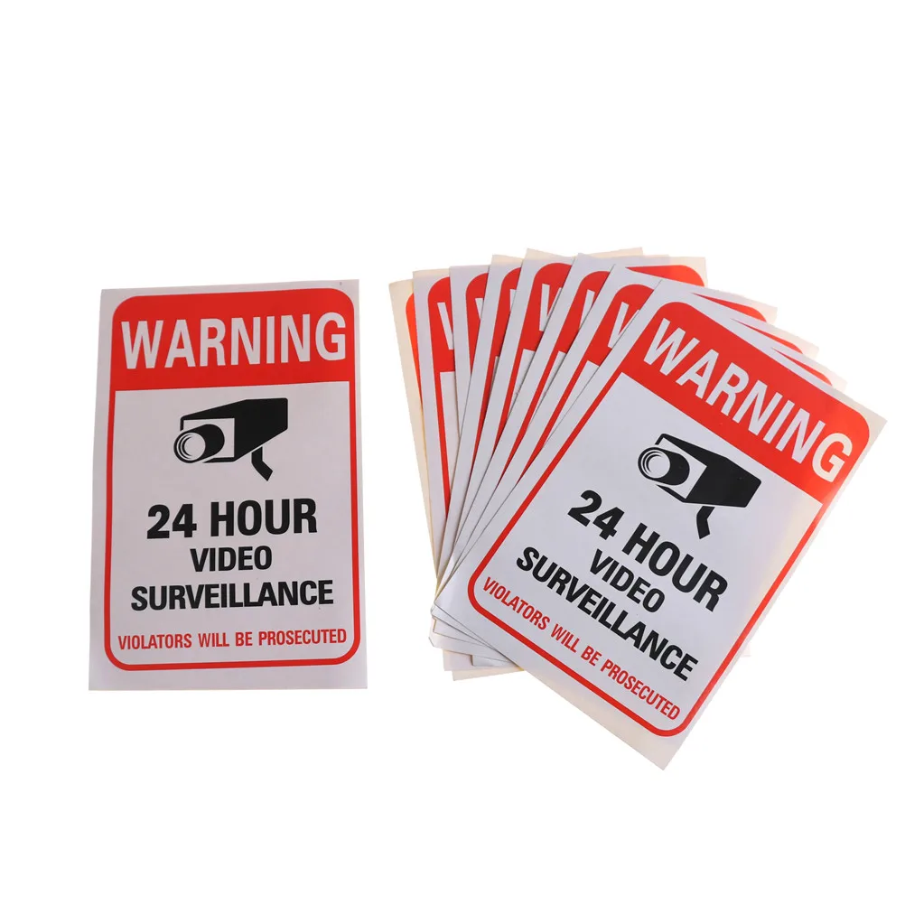 

5Pcs/lot Wall Sticker 24H Video Camera System Warning Sign Wall Decal Surveillance Monitor Decal Public Area Security
