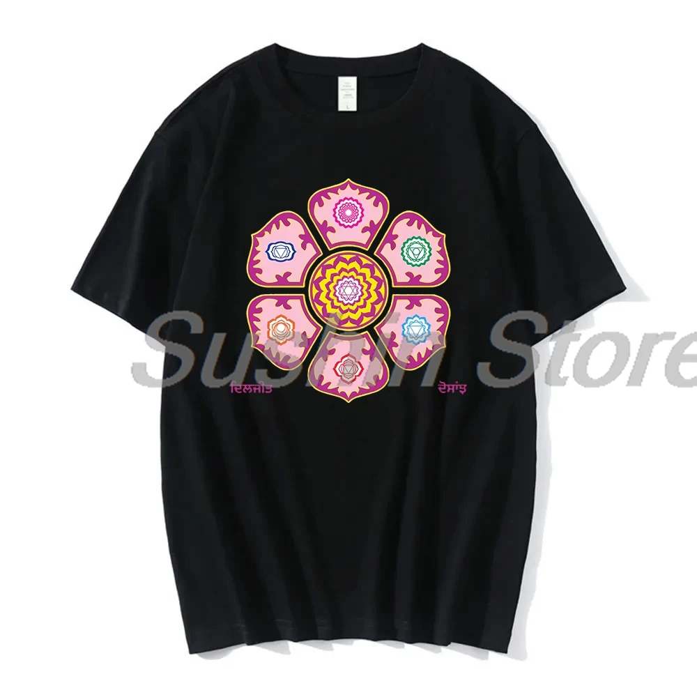 Футболка Diljit Dosanjh с чакрами 2024 футболка Dil-Luminati Tour круглым вырезом и короткими